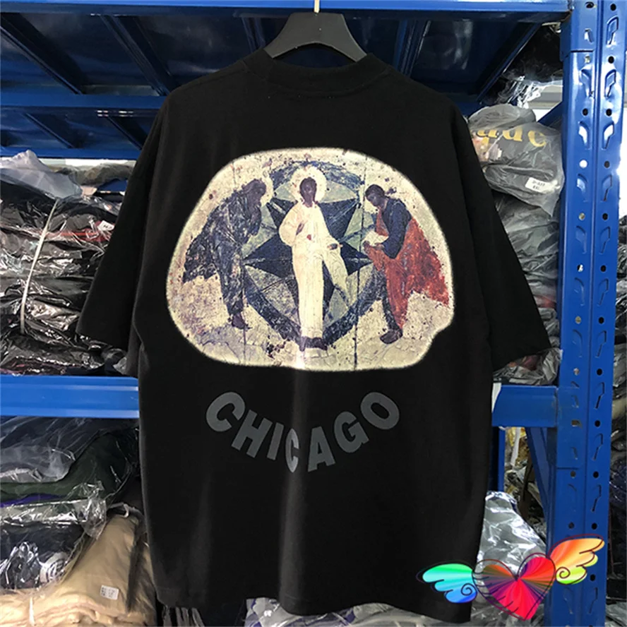 2023ss Negru Isus Este Regele Chicago Tee Barbati Femei Hip-Hop Kanye West T-shirt Mare Supradimensionat Topuri de Epocă Grafic Scurt Maneca