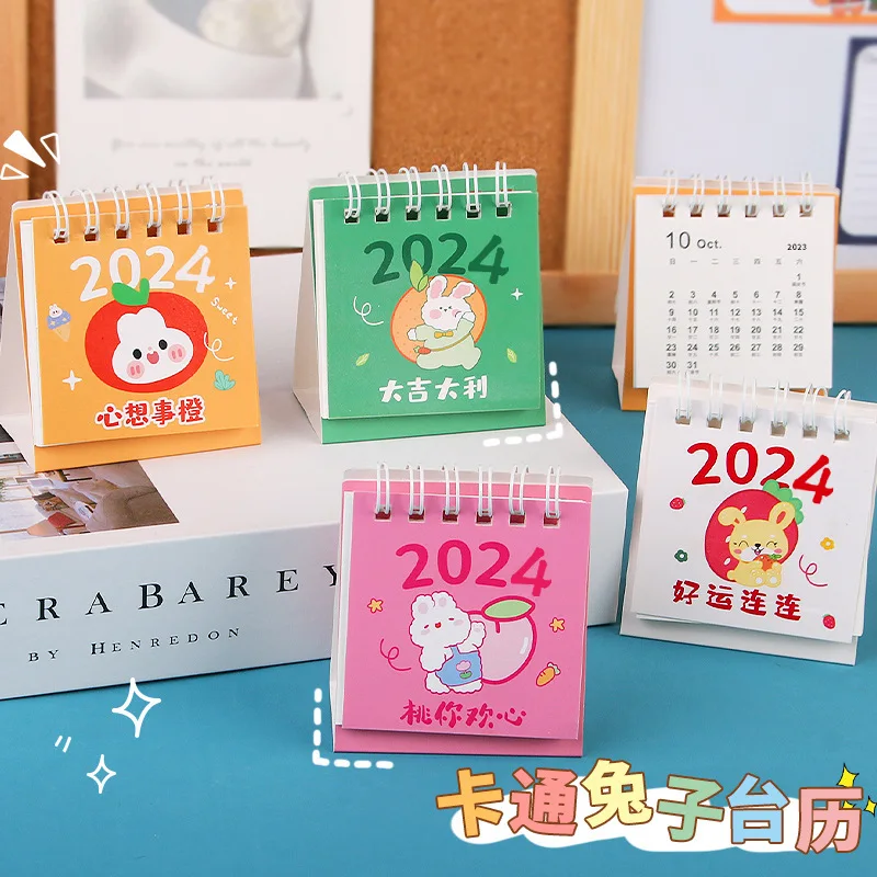 2024 Mini Cute Rabbit Calendar Drăguț DIY Animale Desene animate Calendar de Birou de zi cu Zi Programul de Masa Planificator 2023.07-2024.12