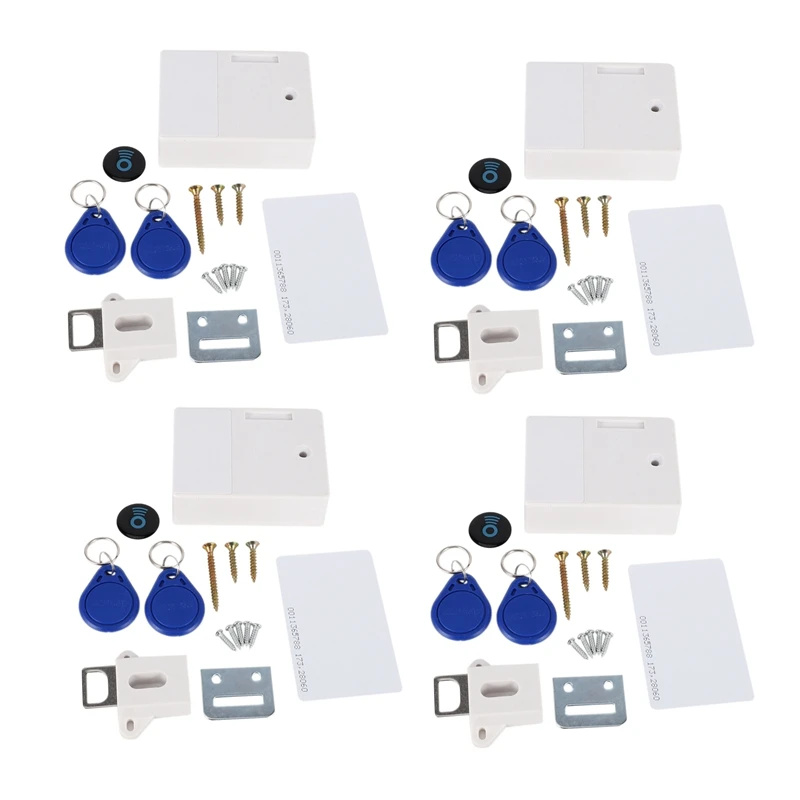 4X RFID Electronice Cabinet de Blocare DIY Pentru Lemn Sertar, Gata De Utilizare & Programabile(Alb)
