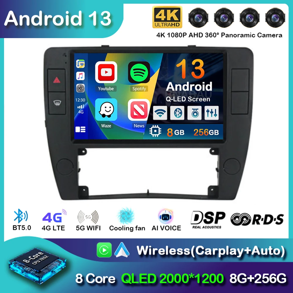 Android 13 Carplay Auto Radio Auto Pentru Volkswagen Passat B5 2000-2005 Multimedia Player Video, GPS, Stereo DSP Carplay Nu 2din DVD