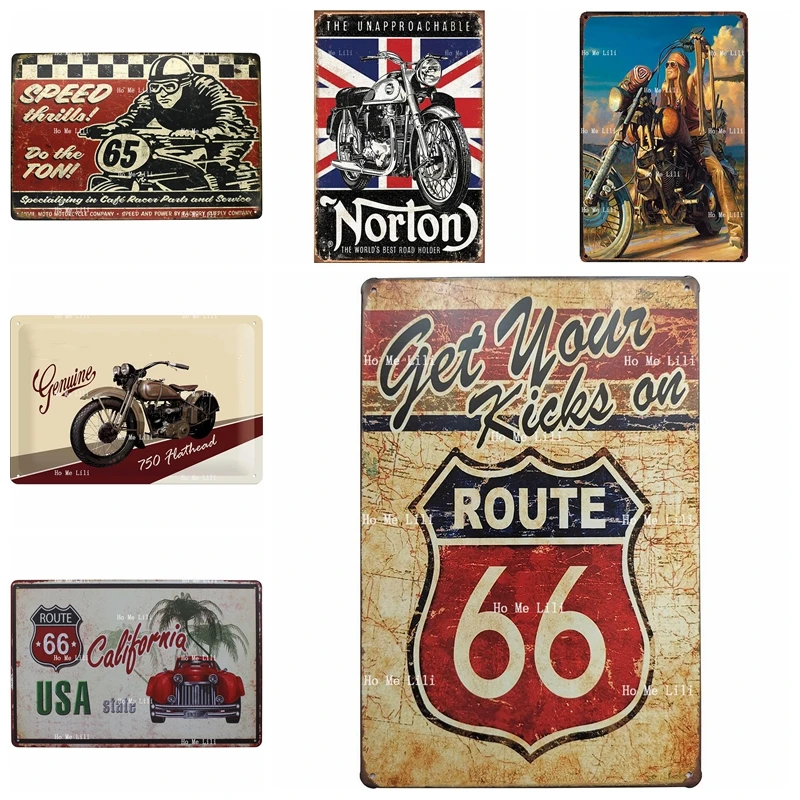Cel Mai Bun Roadholder Motocicleta Cursa De Stat Sua California Route 66 A Obține Lovituri Retro Tablă De Metal Sign