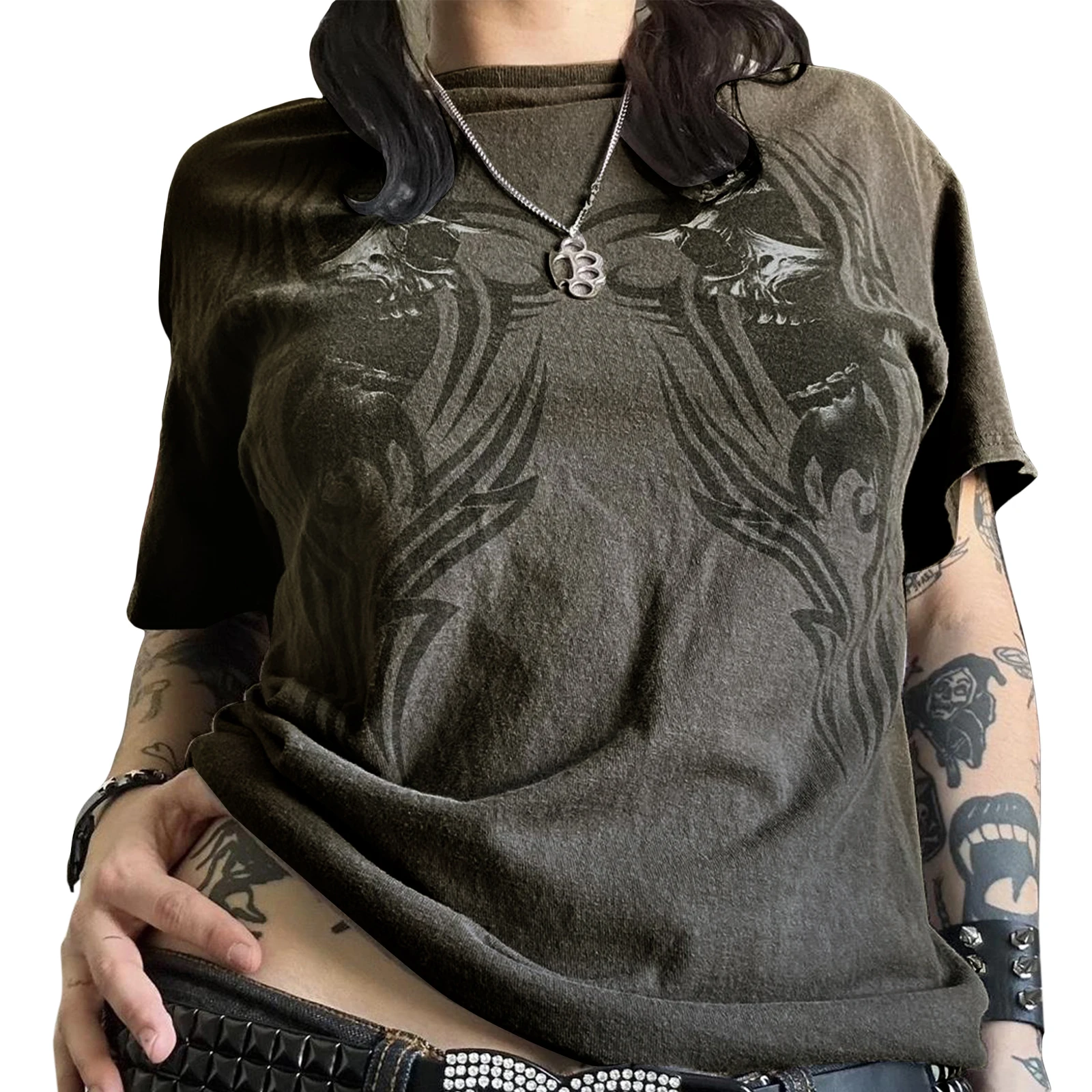 Gotic Femei pe Maneci Scurte Topuri Imprimate Casual Lejere de Vara de Bază T-Shirt Streetwear Estetice Grunge Haine