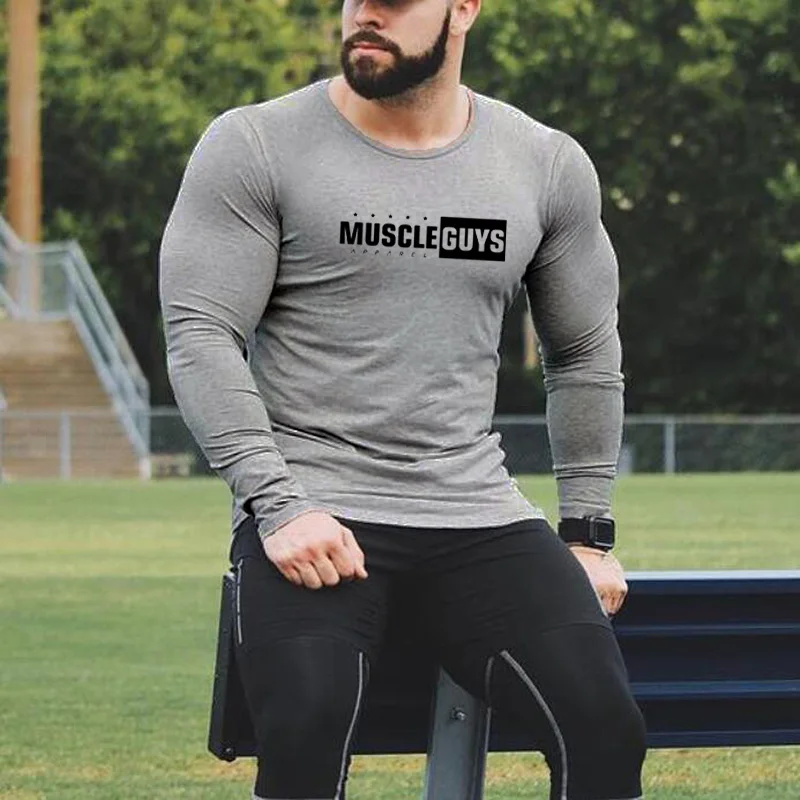 Muscleguys Brand De Îmbrăcăminte 2023 Toamna Mens Lungă Maneca Tricou O Neck Slim Fit T-Shirt De Sex Masculin Streetwear Hip Hop De Moda Tricou