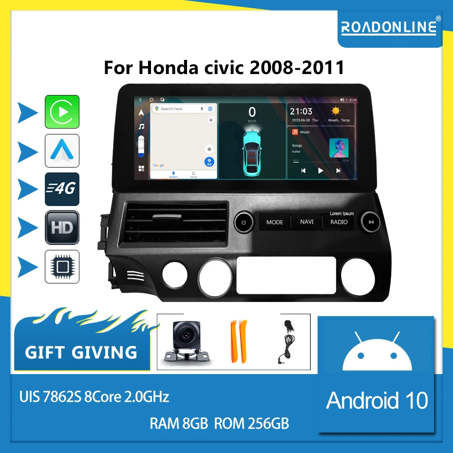 Pentru Honda civic 2008-2011 1920*720 Rezoluție UIS 7862S Octa-core 8+256gb de Navigație Auto CarPlay Radio Auto Multimedia player