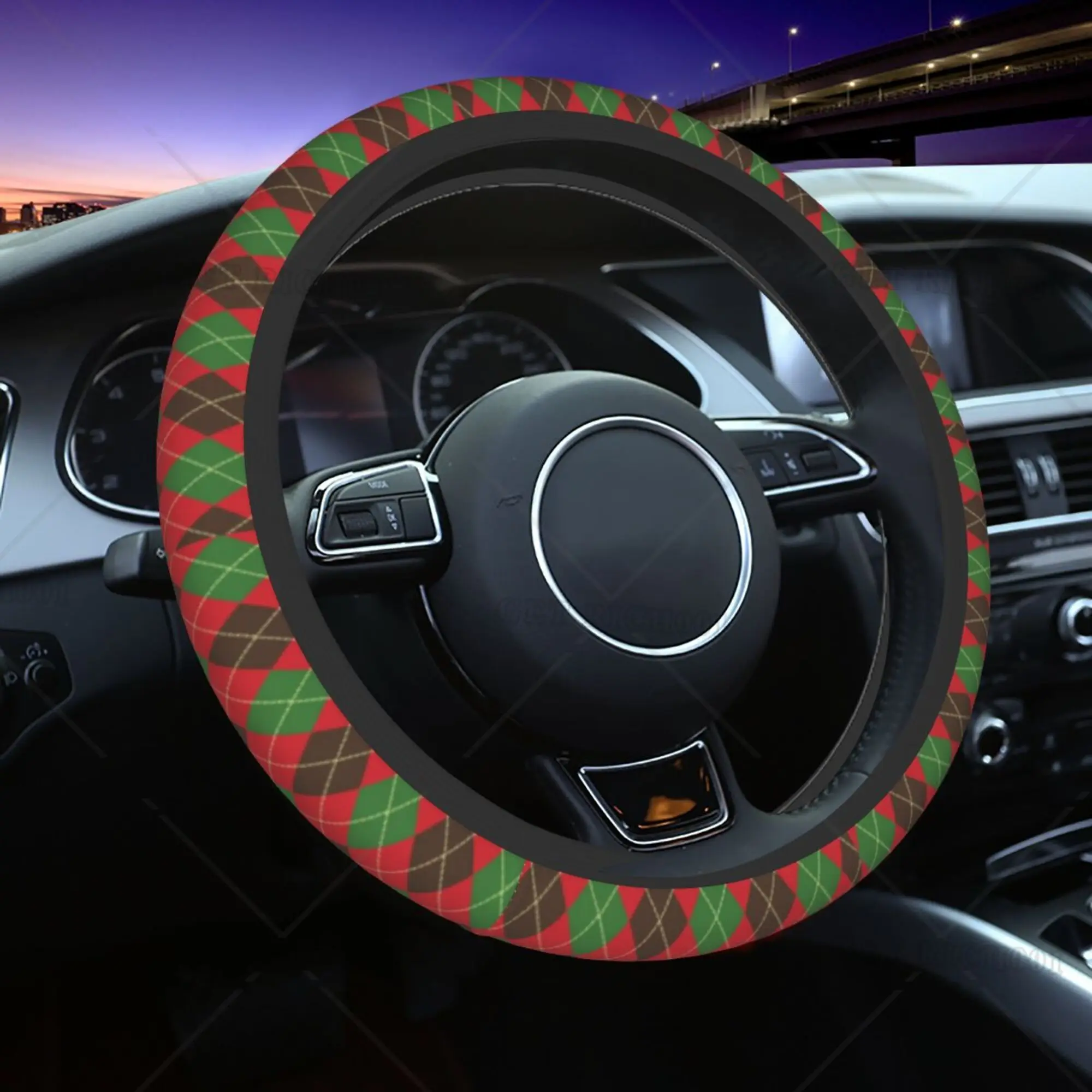 Roșu și Verde Argyle Model de Masina de Crăciun Capac Volan Tartan Decorare Auto Accesorii Auto Interior pentru Barbati Femei