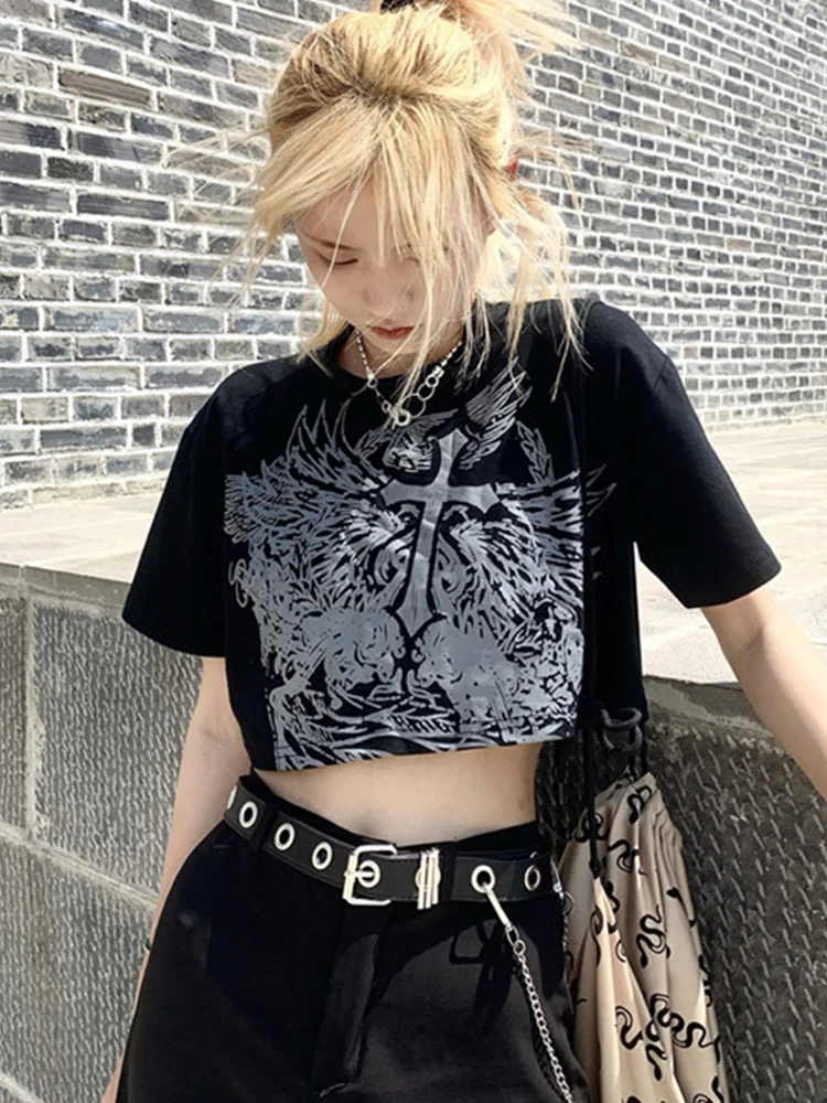 Stil gotic Crop Top Harajuku Grafic T Shirt Pentru Femei Ulzzang Tricou de Vara Tricou Scurt, Haine cu Maneci Scurte Album y2k