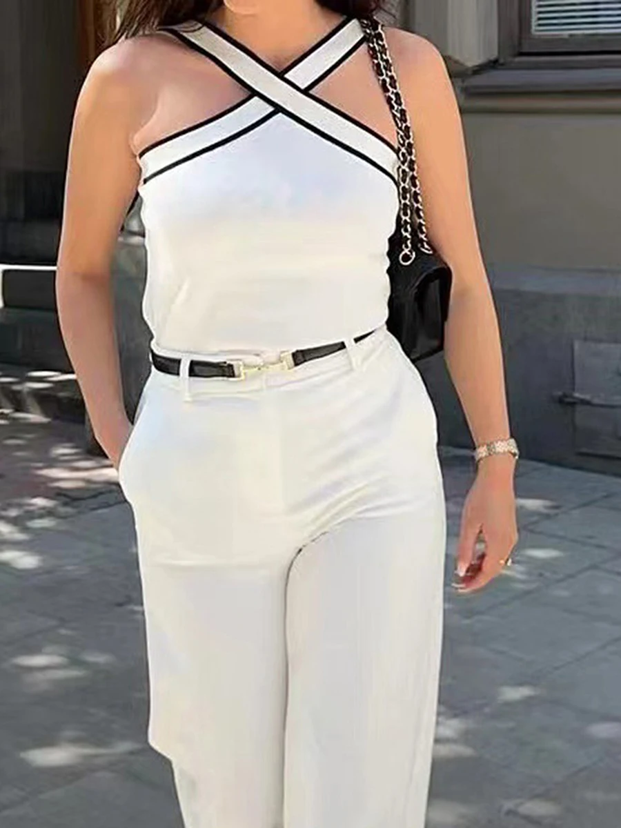 YILEEGOO Femei cu Dungi de Imprimare Rezervor Topuri fără Mâneci Cruce Față Topuri Tricot Vesta Streetwear