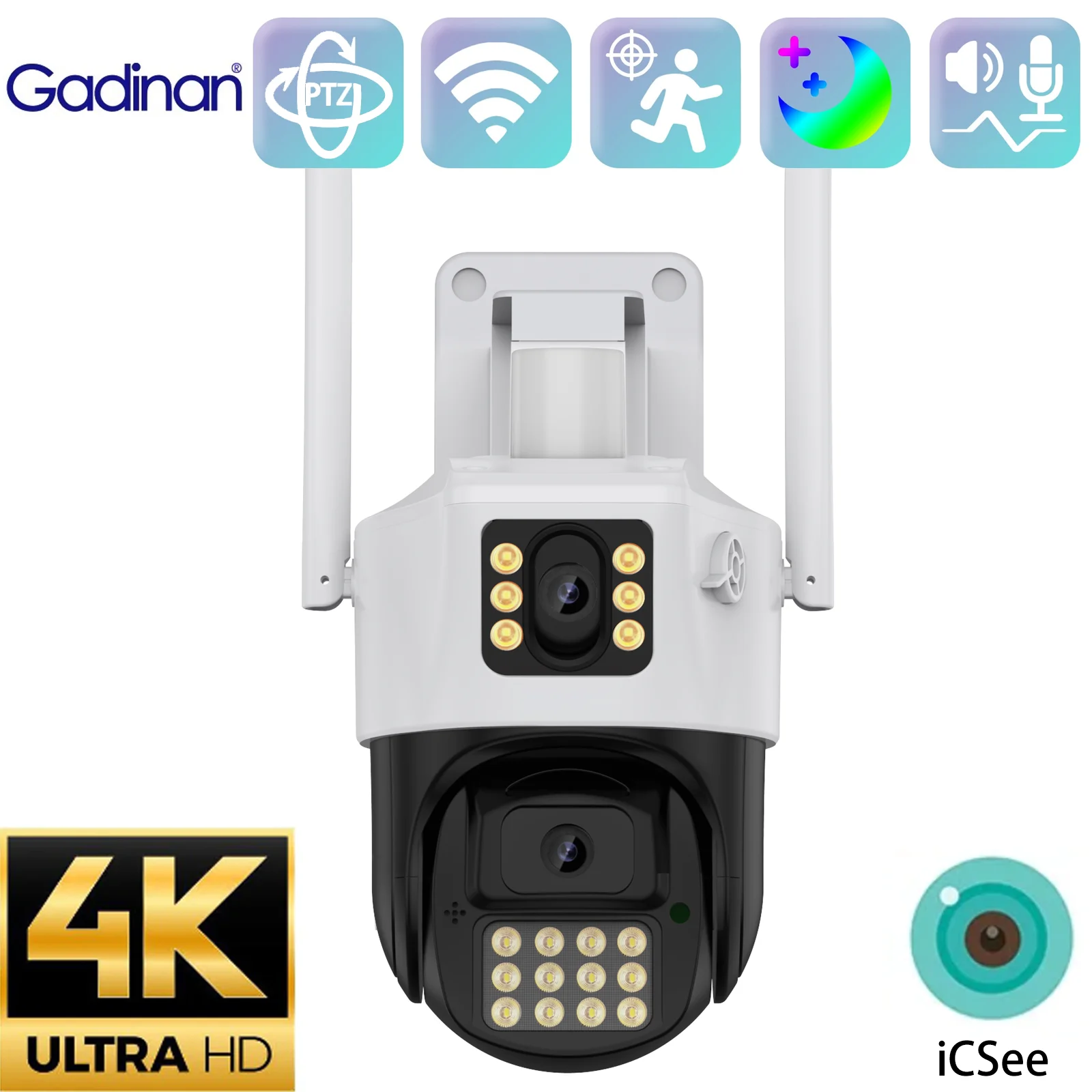 În aer liber, WIFI Camera IP Dual-Obiectiv Cu Dual Ecran 4K 8MP PTZ Umane, Detectare Lumina de Alarmă de Securitate de Supraveghere Video CCTV iCSee